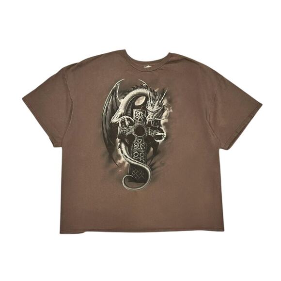 ★ Y2K Delta Grunge Style Dragon w/ Gothic Celtic Cross T-Shirt ★ - Picture 1 of 6
